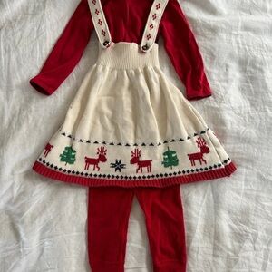 Hanna Andersson Cream and Red Nordic Suspenders with pants and long sleeve top